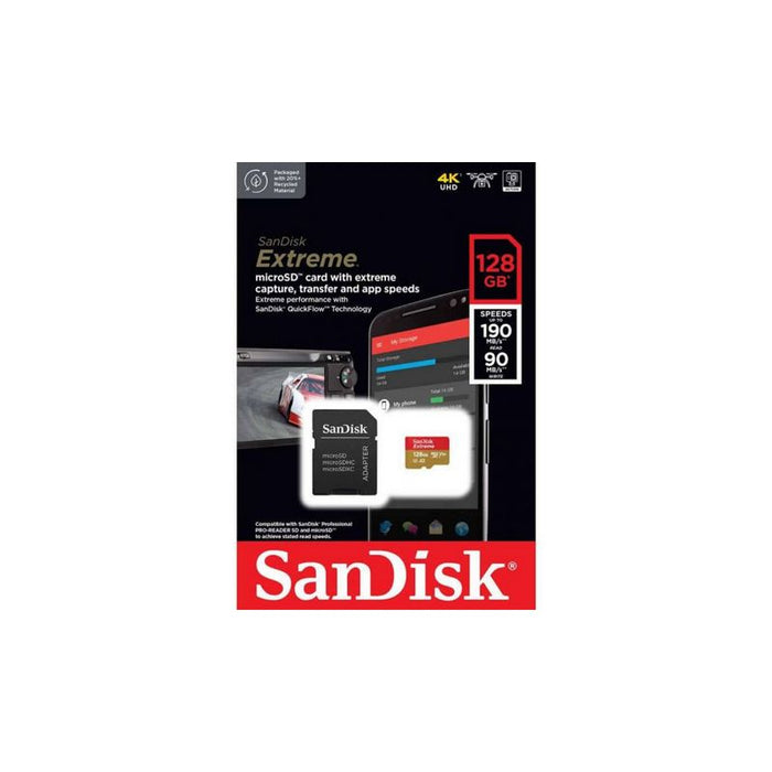 SanDisk microSDXC 128GB Extreme + SD.adapter W90/R190 C10 U3 V30 A1 UHS-I  Drone/Action camera