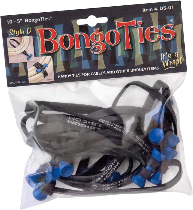 BongoTies wrap, gumice za vezanje kablova pak 1/10 "AZURE" (Crno/Plave)