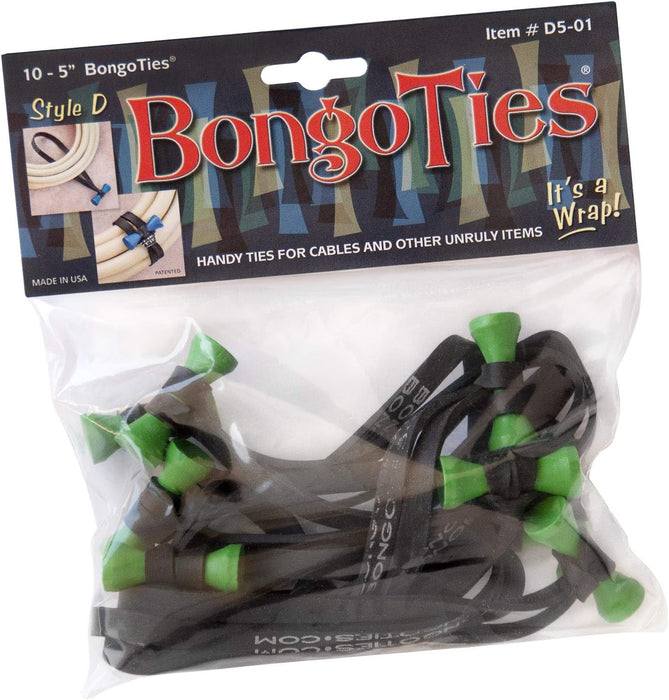 BongoTies wrap, gumice za vezanje kablova pak 1/10 "TREE FROG" (Crno/Zelene)