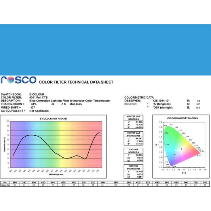 Rosco Filter folija E-Colour #201 Full CT Blue 53x122cm