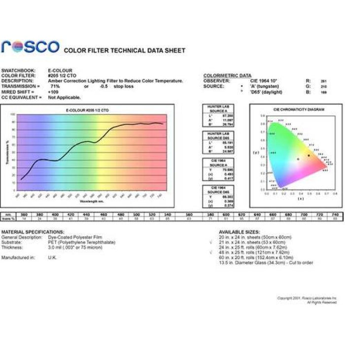 Rosco Filter folija E-Colour #205 1/2 CT Orange 53x122cm