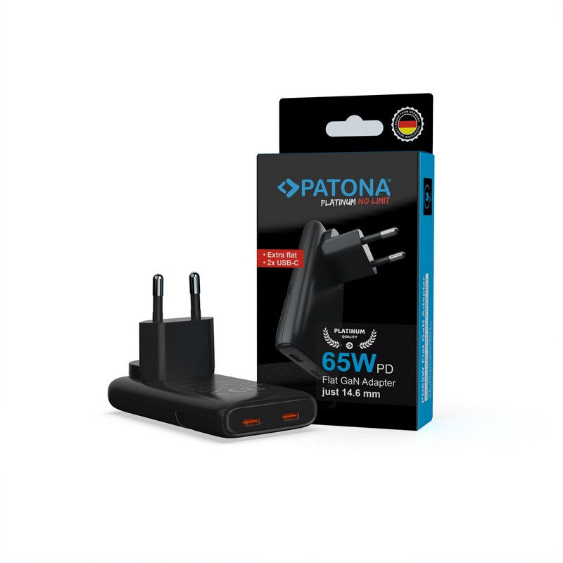 Patona Punjač GaN Premium PD65W Flat 2x USB-C QC3.0