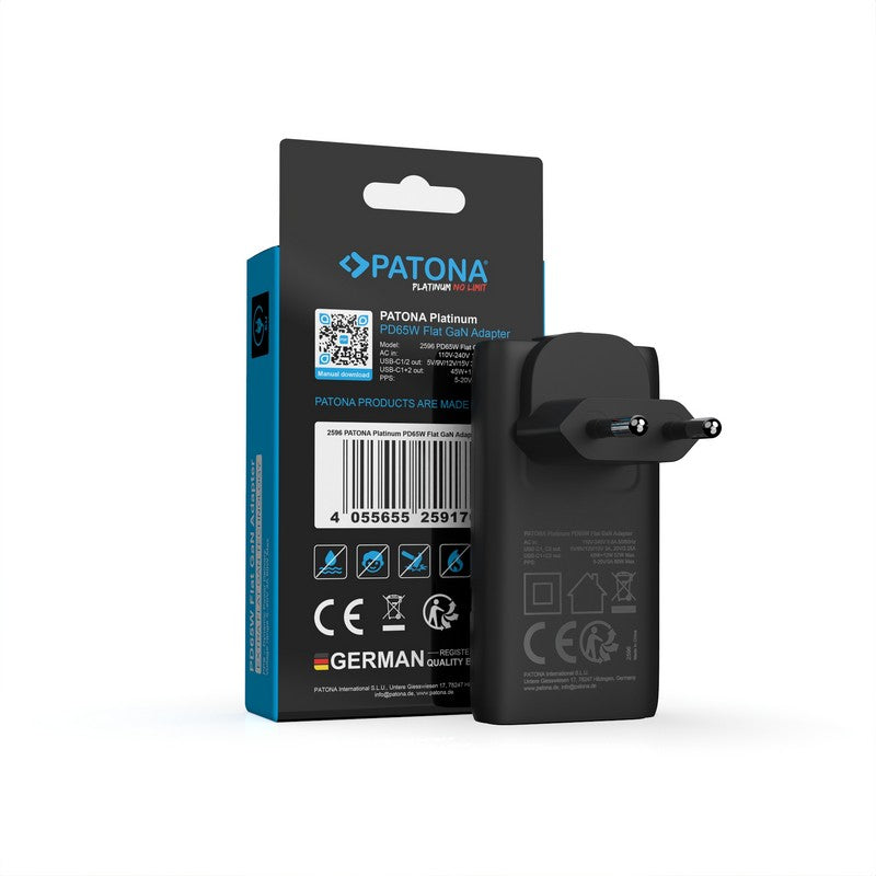 Patona Punjač GaN Premium PD65W Flat 2x USB-C QC3.0