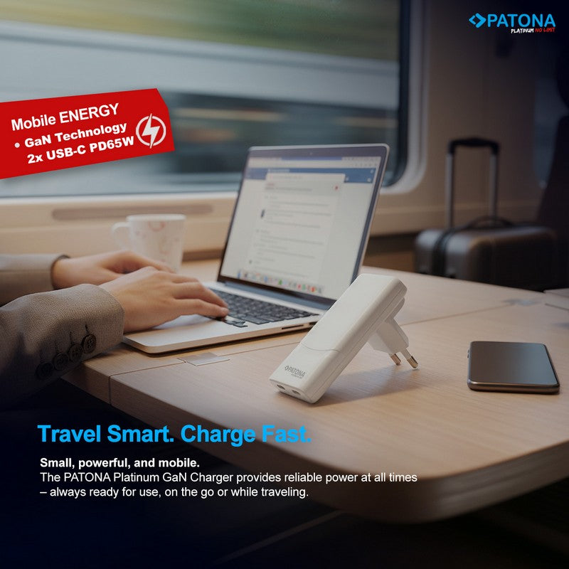 Patona Punjač GaN Premium PD65W Flat 2x USB-C QC3.0