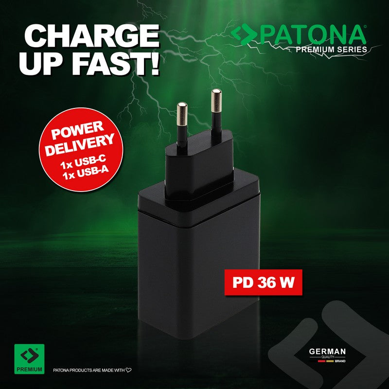 Patona Punjač GaN Premium PD36W B 1xUSB-C 1xUSB-A PD3.0 QC3