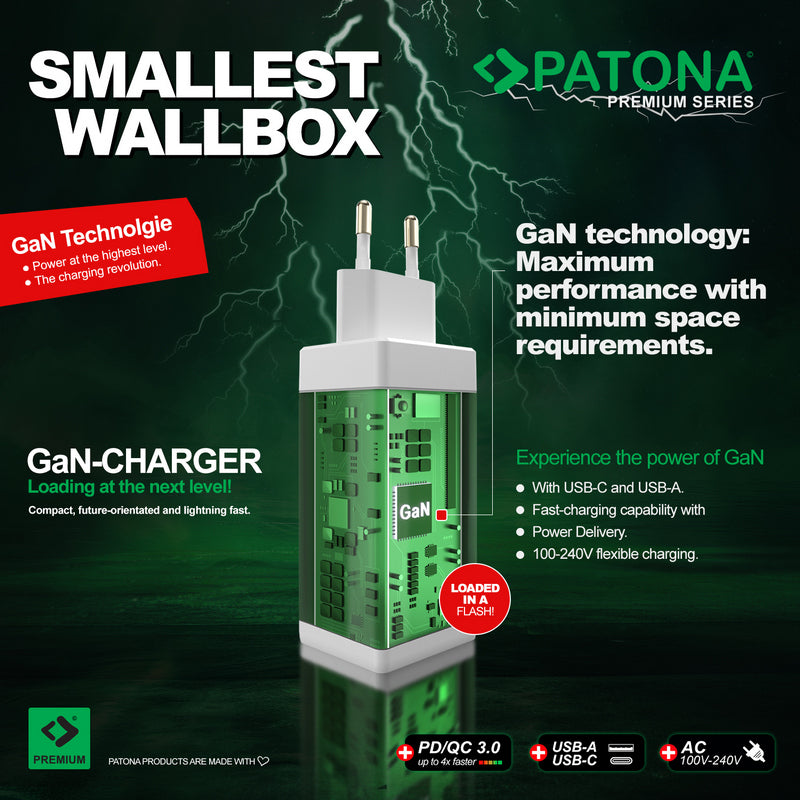 Patona Punjač GaN Premium PD36W B 1xUSB-C 1xUSB-A PD3.0 QC3