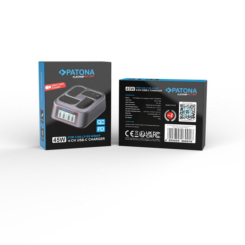 Patona Punjač 4-Bay USB-C PD QC za Canon LP-E6P