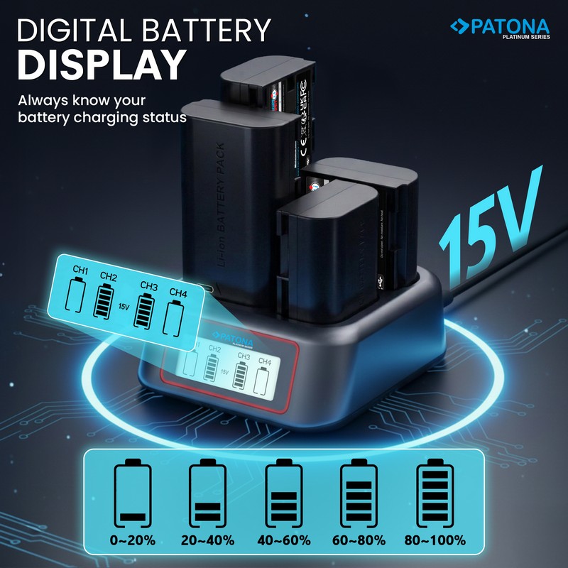Patona Punjač 4-Bay USB-C PD QC za Nikon EN-EL15C