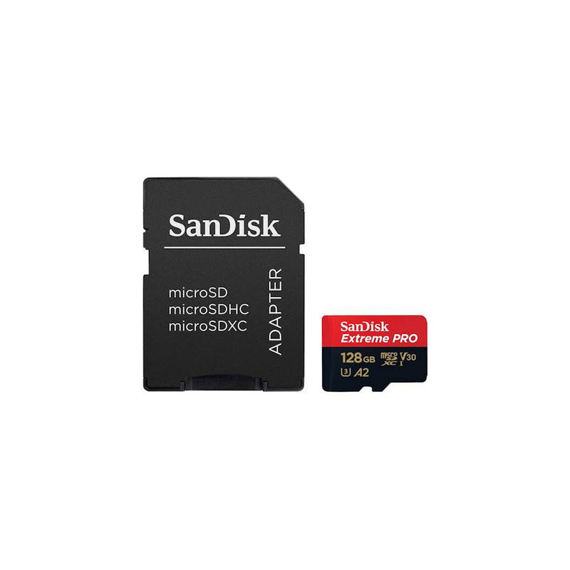 SanDisk microSDXC 128GB Extreme + SD.adapter W90/R200 A2 C10 V30 UHS-I U3  Drone/Action camera