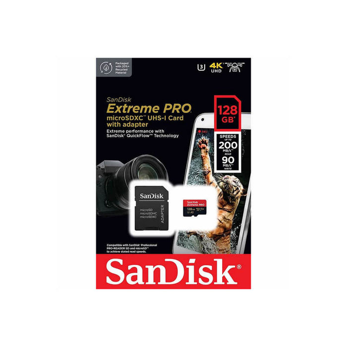 SanDisk microSDXC 128GB Extreme + SD.adapter W90/R200 A2 C10 V30 UHS-I U3  Drone/Action camera