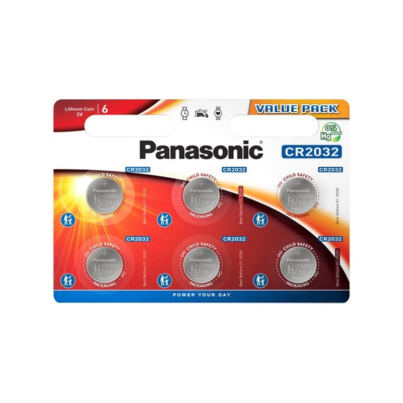 Panasonic CR2032 3V Lithium Batteries 6-Pack
