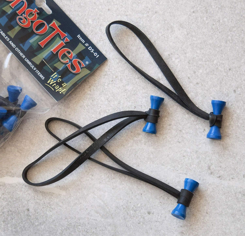 BongoTies wrap, gumice za vezanje kablova pak 1/10 "AZURE" (Crno/Plave)