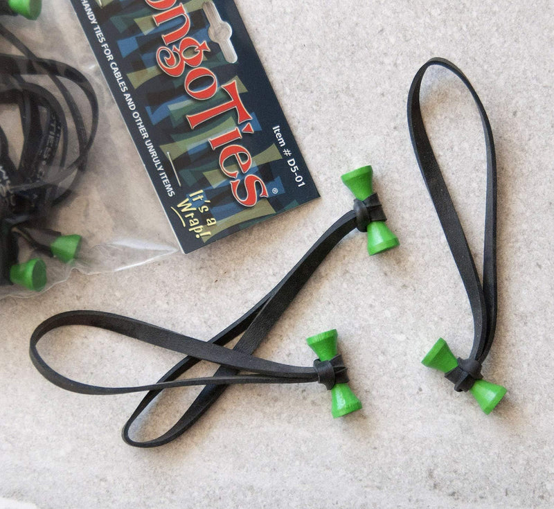 BongoTies wrap, gumice za vezanje kablova pak 1/10 "TREE FROG" (Crno/Zelene)
