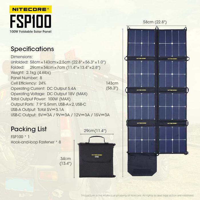 Nitecore Solarni panel FSP100 (USB-A+USB-C)