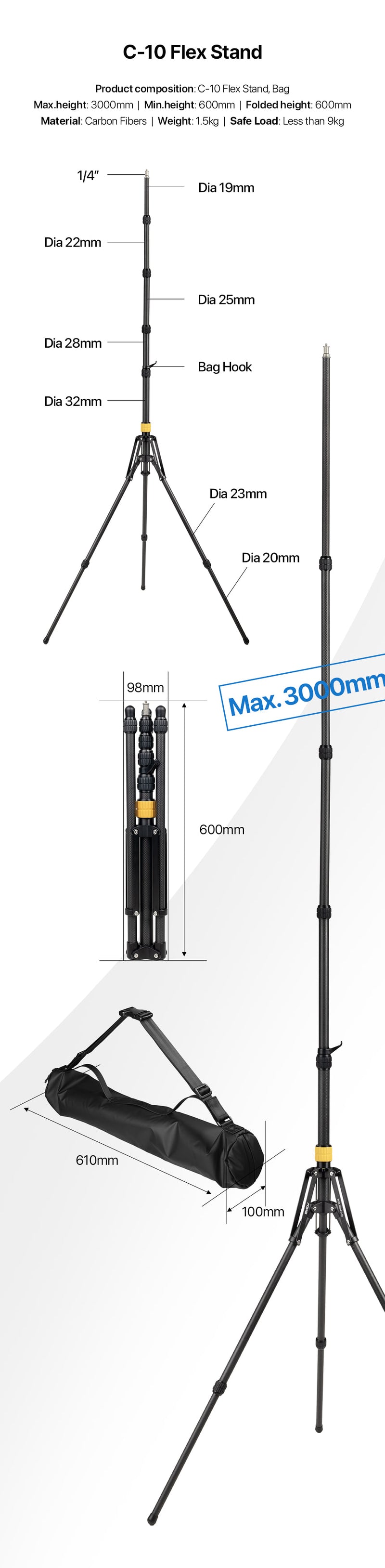 SMDV Stativ Flex stand C-10, karbonski v310cm