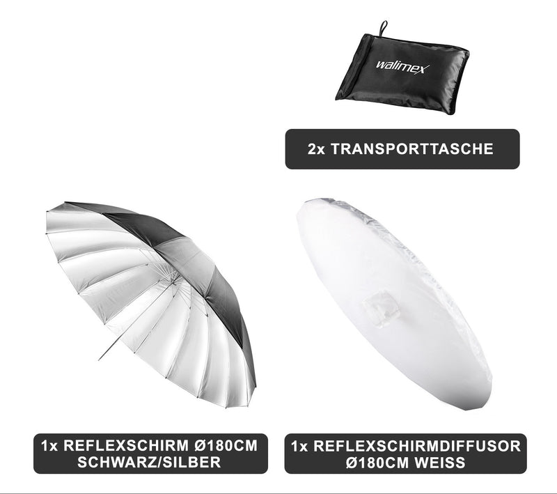 Walimex kišobran Pro Reflex srebeni 180cm sa difuzorom