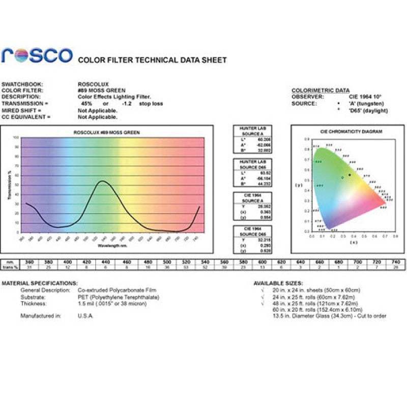Rosco Filter folija E-Colour #089 Moss green (zelena) 53x122cm