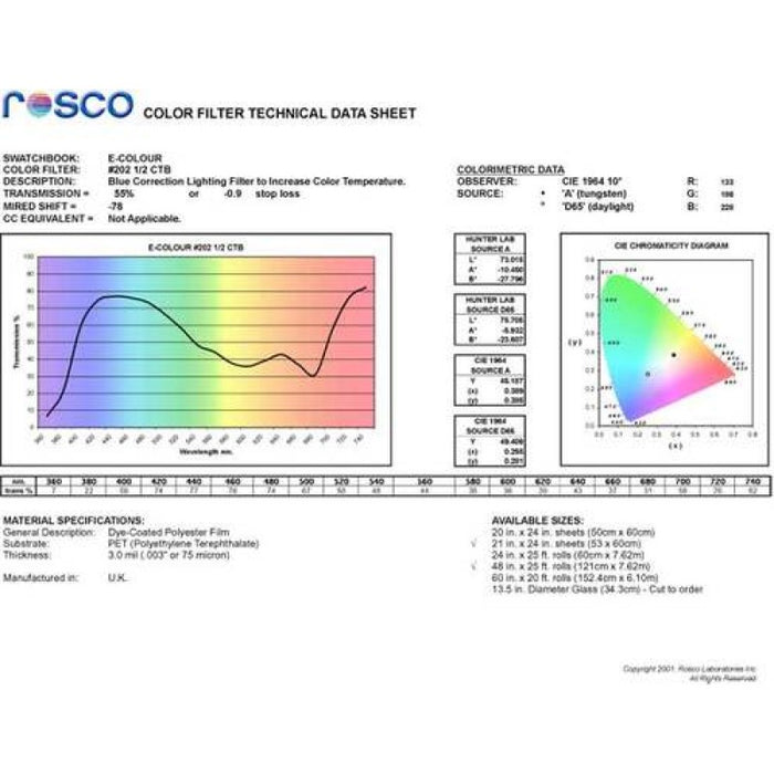 Rosco Filter folija E-Colour #202 1/2 CT Blue 53x122cm