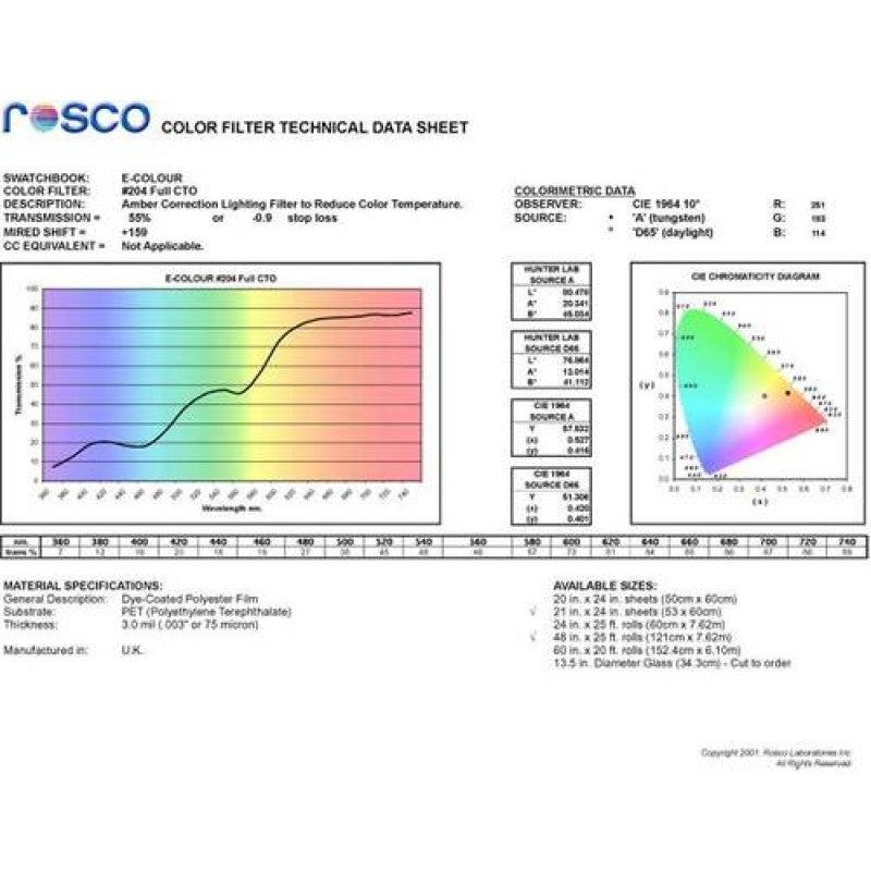 Rosco Filter folija E-Colour #204 Full CT Orange 53x122cm