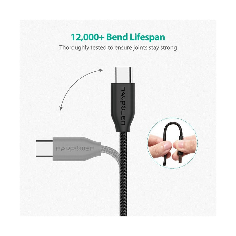 RAVPower Kabel USB-C - USB-C 0,9 m,crni